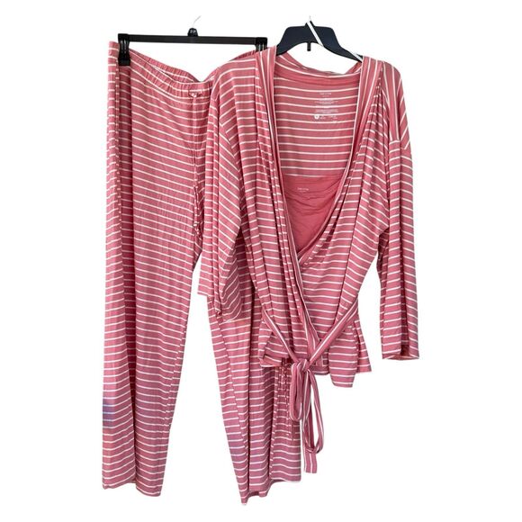 State Of Day NWT 3 Piece pink and white striped pajamas set Women’s Modal XXL - Picture 1 of 3